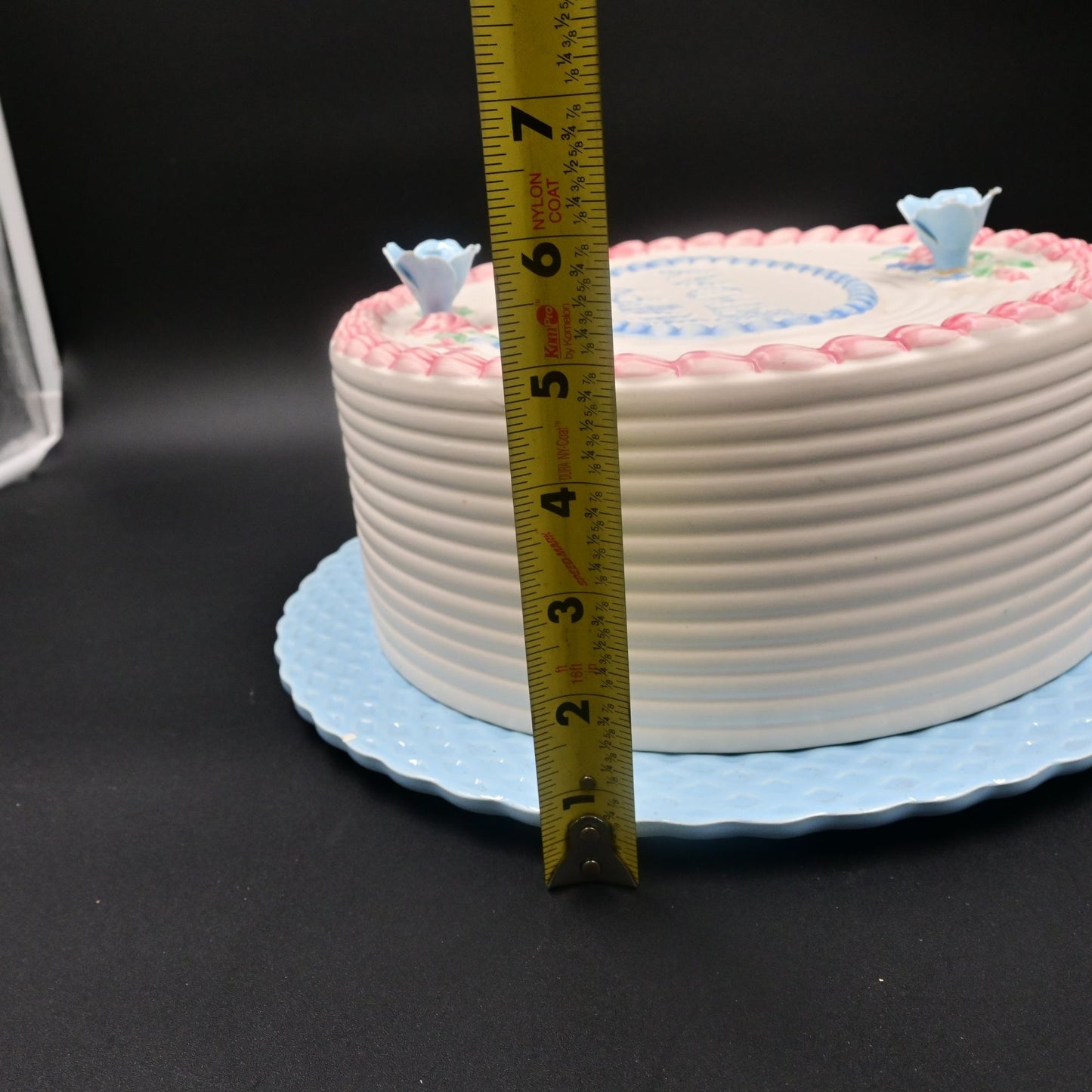 Happy Birthday Cake Covered Cake Plate with Blue Plate Made in Portugal Vintage