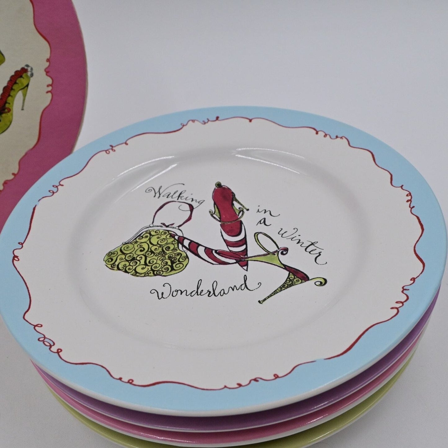 Holiday Shoes! Set Of 4 Salad Plates In Box