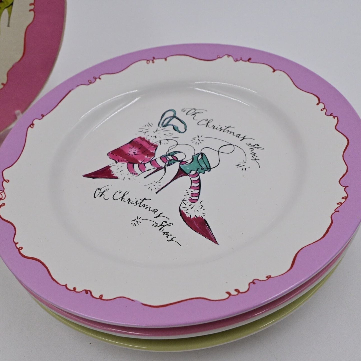 Holiday Shoes! Set Of 4 Salad Plates In Box