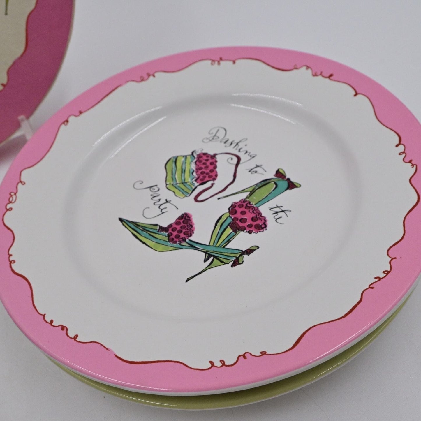 Holiday Shoes! Set Of 4 Salad Plates In Box