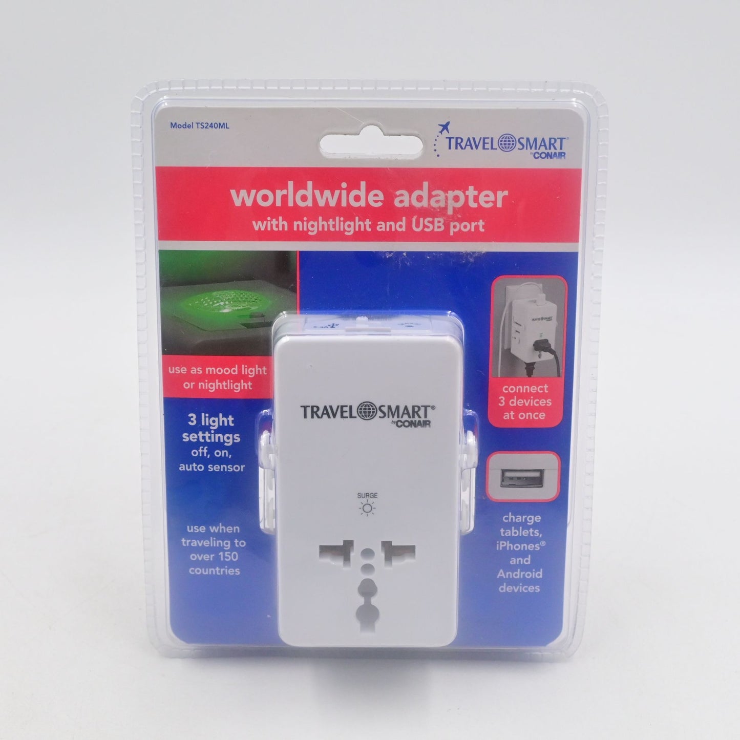 Conair Travel Smart Worldwide Travel Adapter With Nightlight And USB Ports