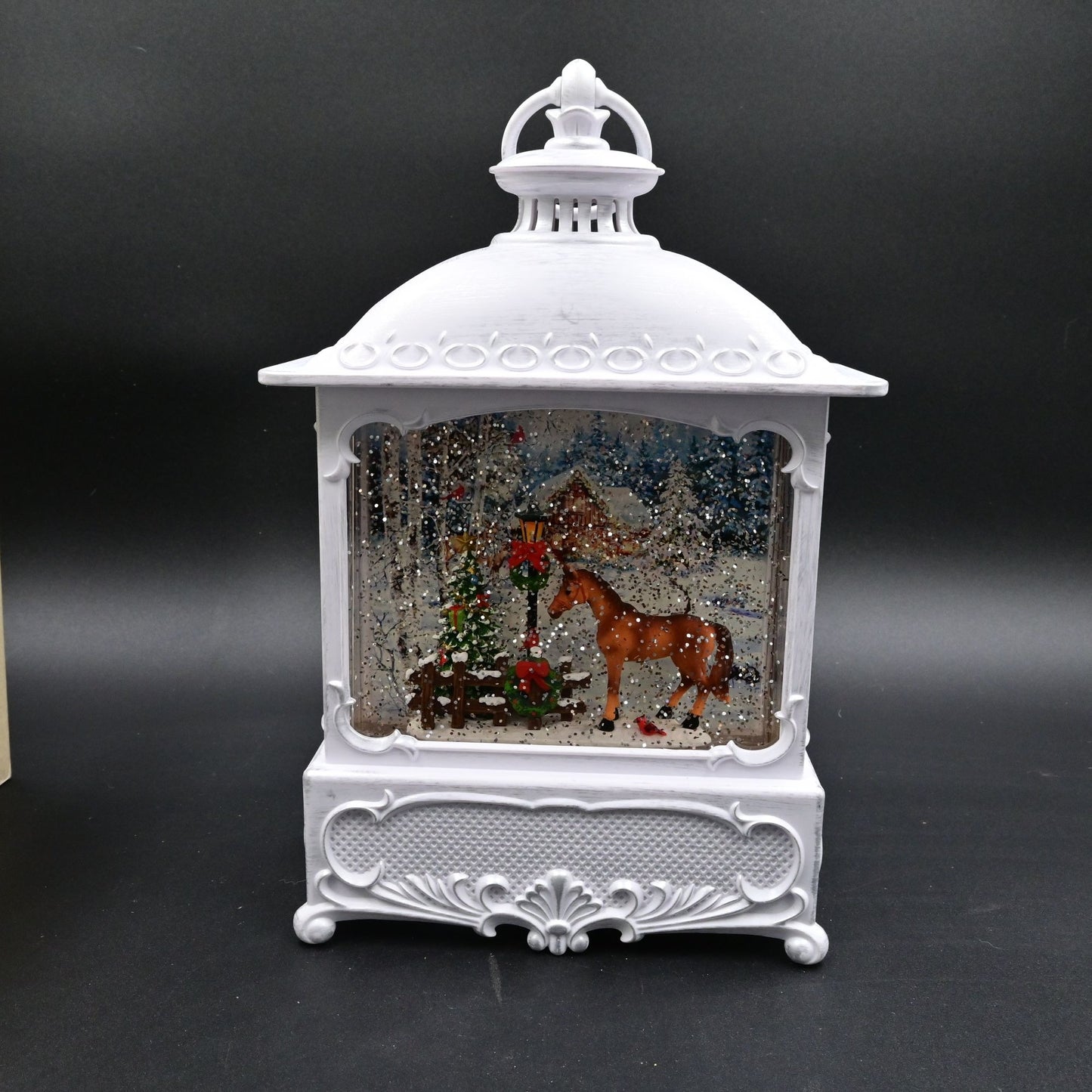 Lighted Water Christmas Horse Glitter Snow Globe With Original Box