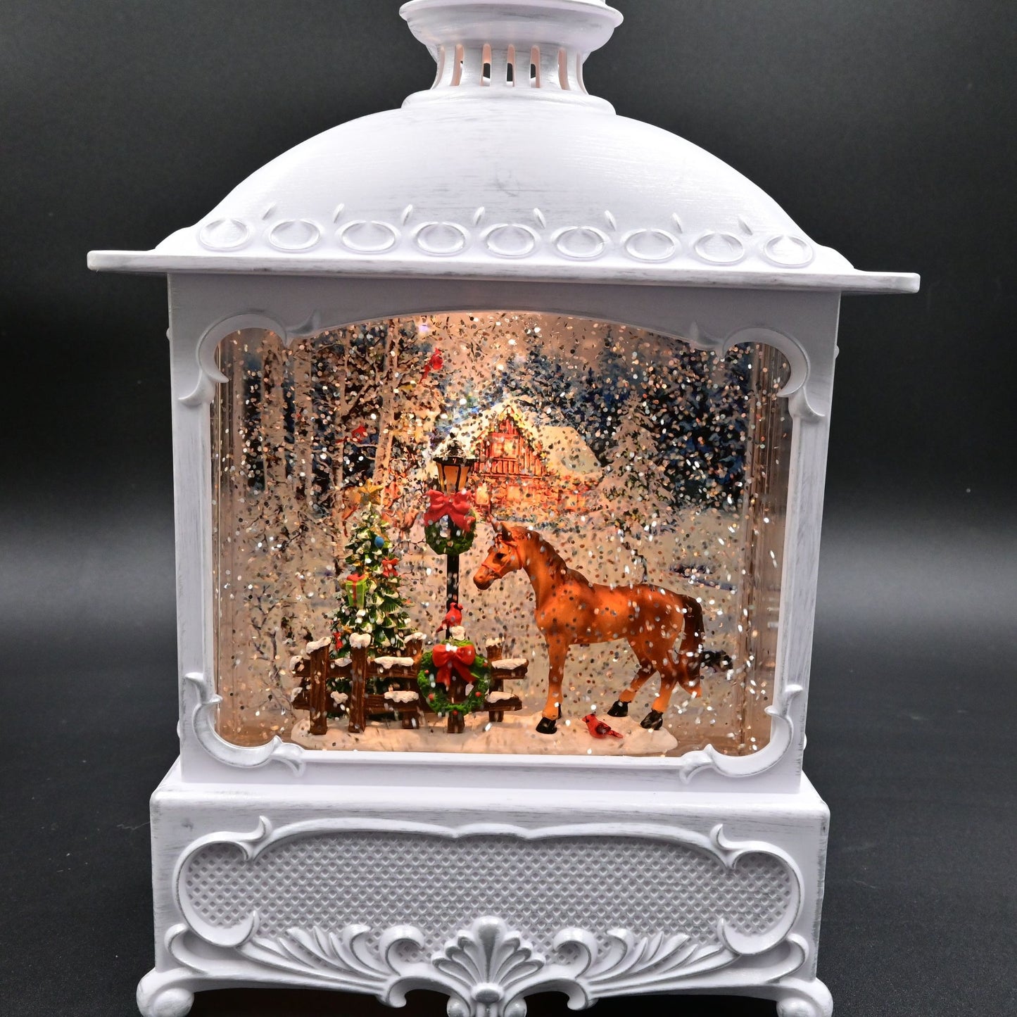 Lighted Water Christmas Horse Glitter Snow Globe With Original Box
