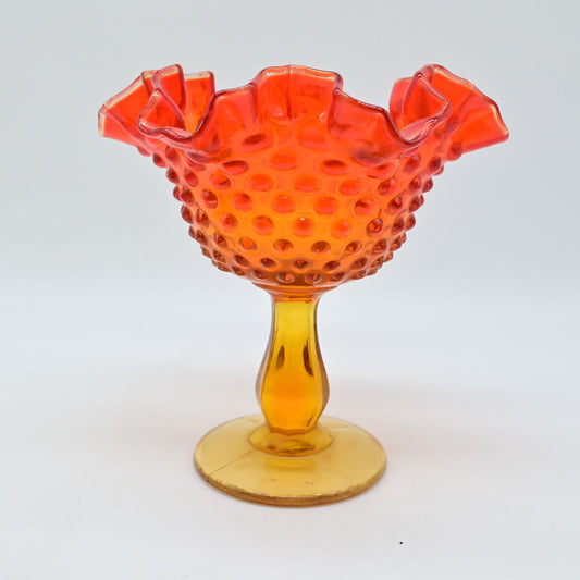 Fenton Thumbprint Colonial Orange Footed Compote Round Double Crimped Crest