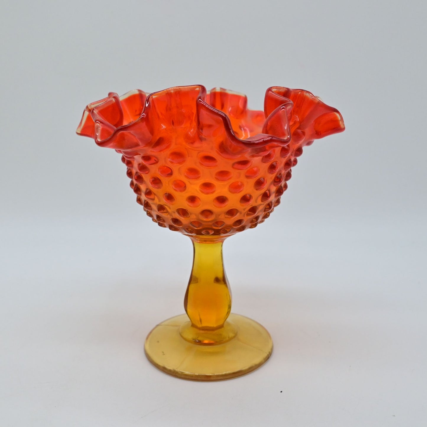 Fenton Thumbprint Colonial Orange Footed Compote Round Double Crimped Crest