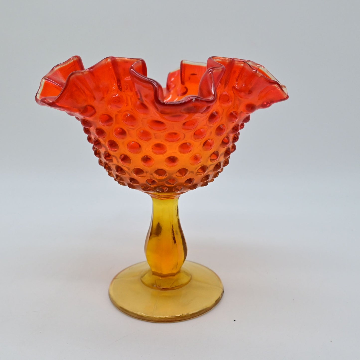 Fenton Thumbprint Colonial Orange Footed Compote Round Double Crimped Crest