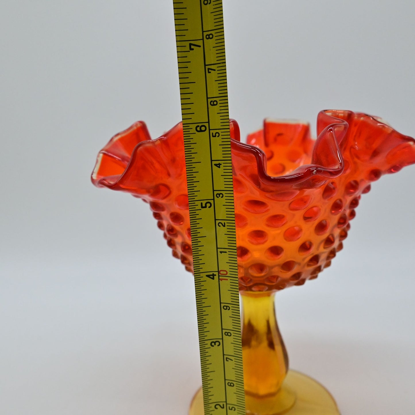 Fenton Thumbprint Colonial Orange Footed Compote Round Double Crimped Crest