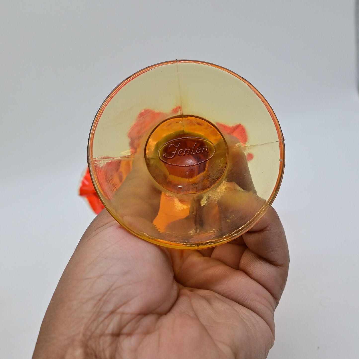 Fenton Thumbprint Colonial Orange Footed Compote Round Double Crimped Crest