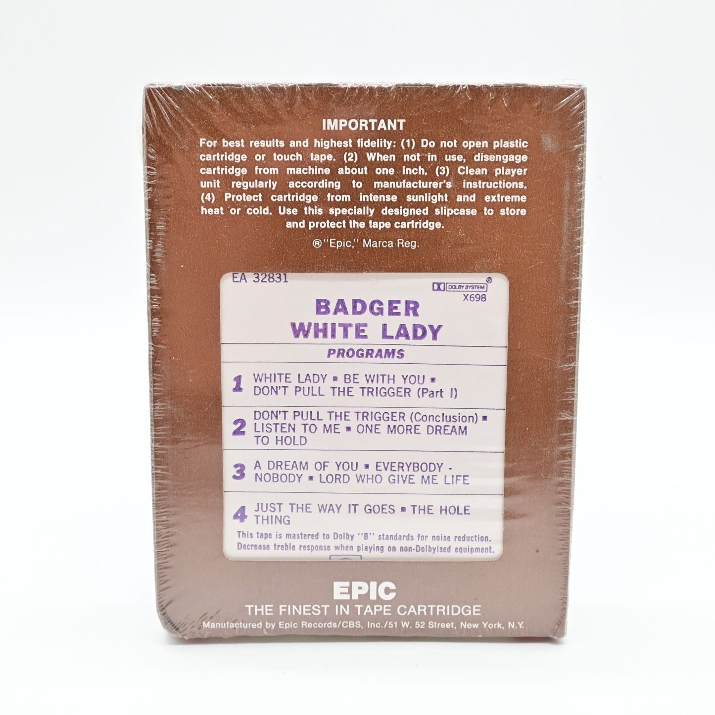 White Lady Badger Epic 8-Track Stereo Tape Cartridge