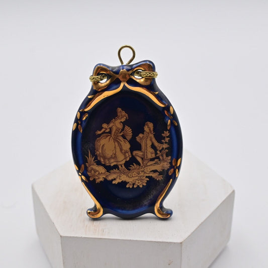 Limoges Cobalt Blue Victorian Couple Standing Plaque Vintage  Figure
