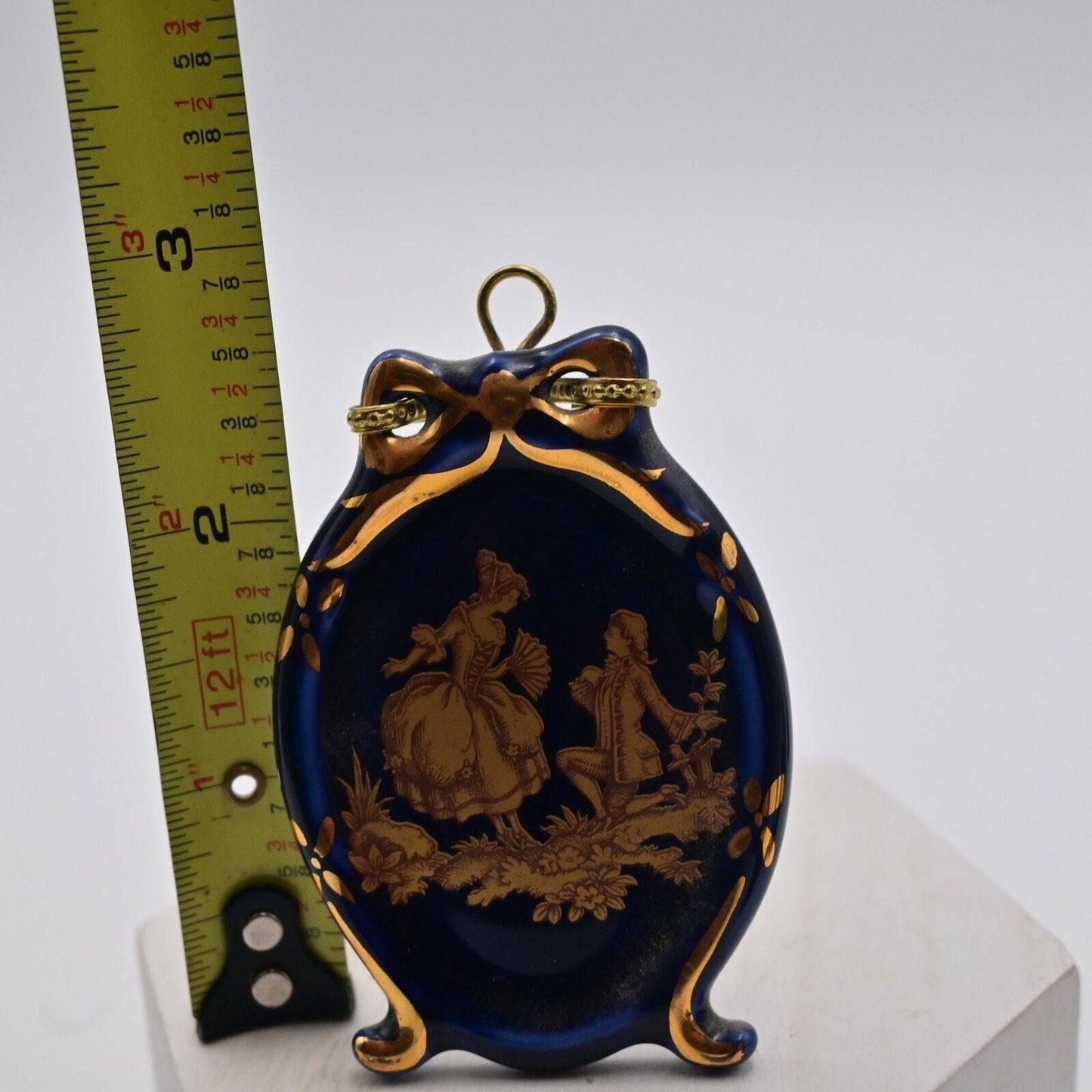 Limoges Cobalt Blue Victorian Couple Standing Plaque Vintage  Figure