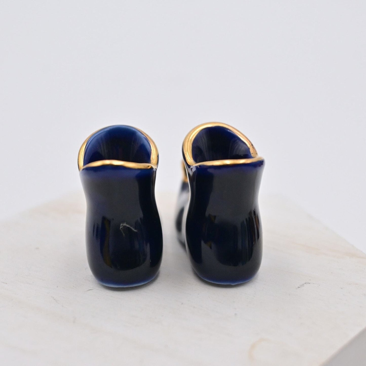 Vintage Limoges Cobalt Blue Jester Shoe Pair Of 2 Miniature Figures