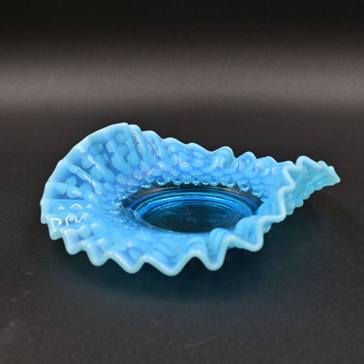 Fenton Opalescent Blue Hobnail Crimped edge Candy/trinket dish Vintage