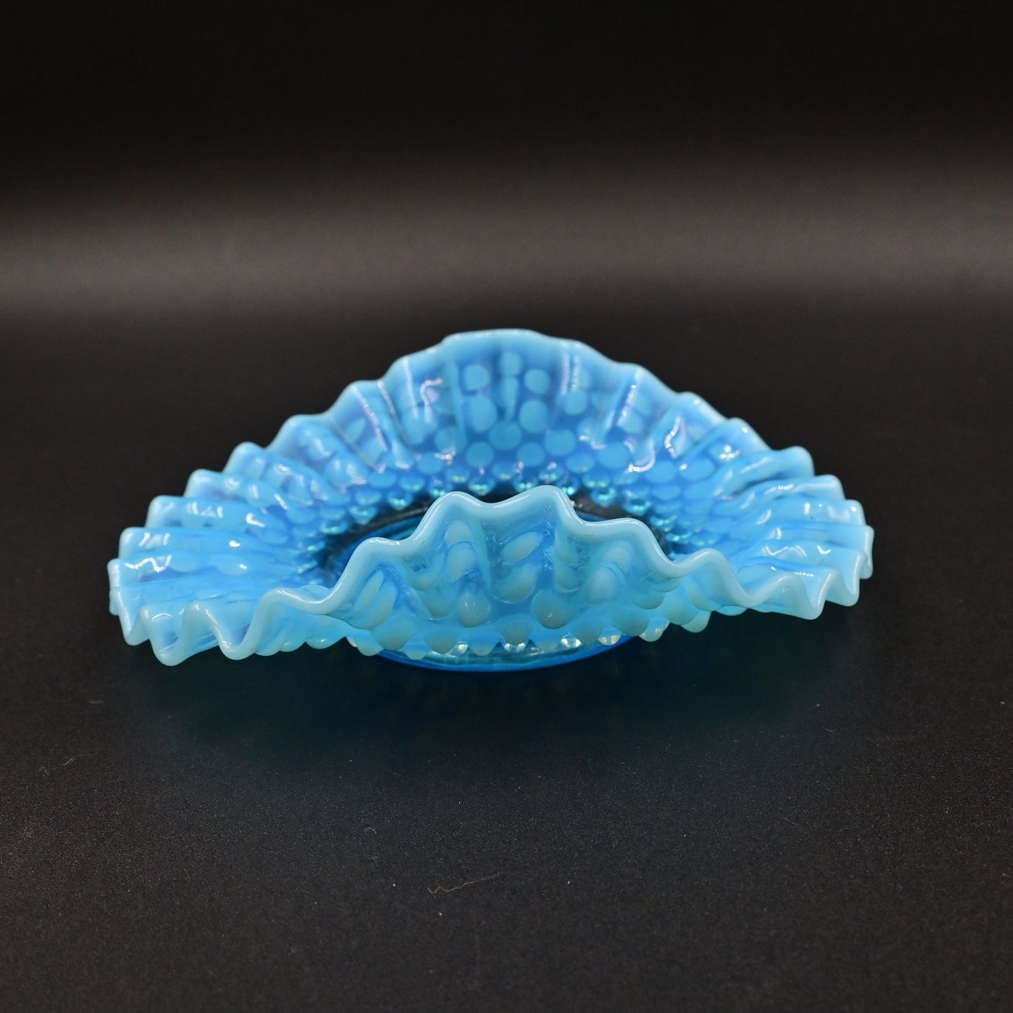 Fenton Opalescent Blue Hobnail Crimped edge Candy/trinket dish Vintage
