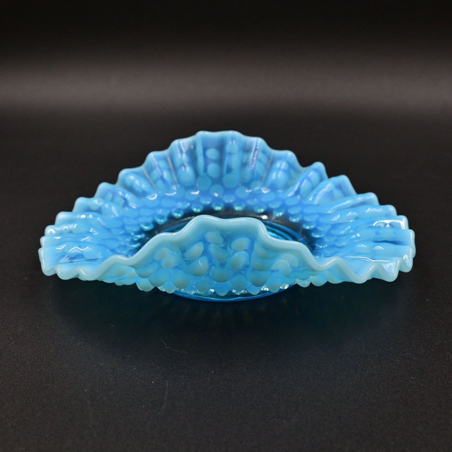 Fenton Opalescent Blue Hobnail Crimped edge Candy/trinket dish Vintage