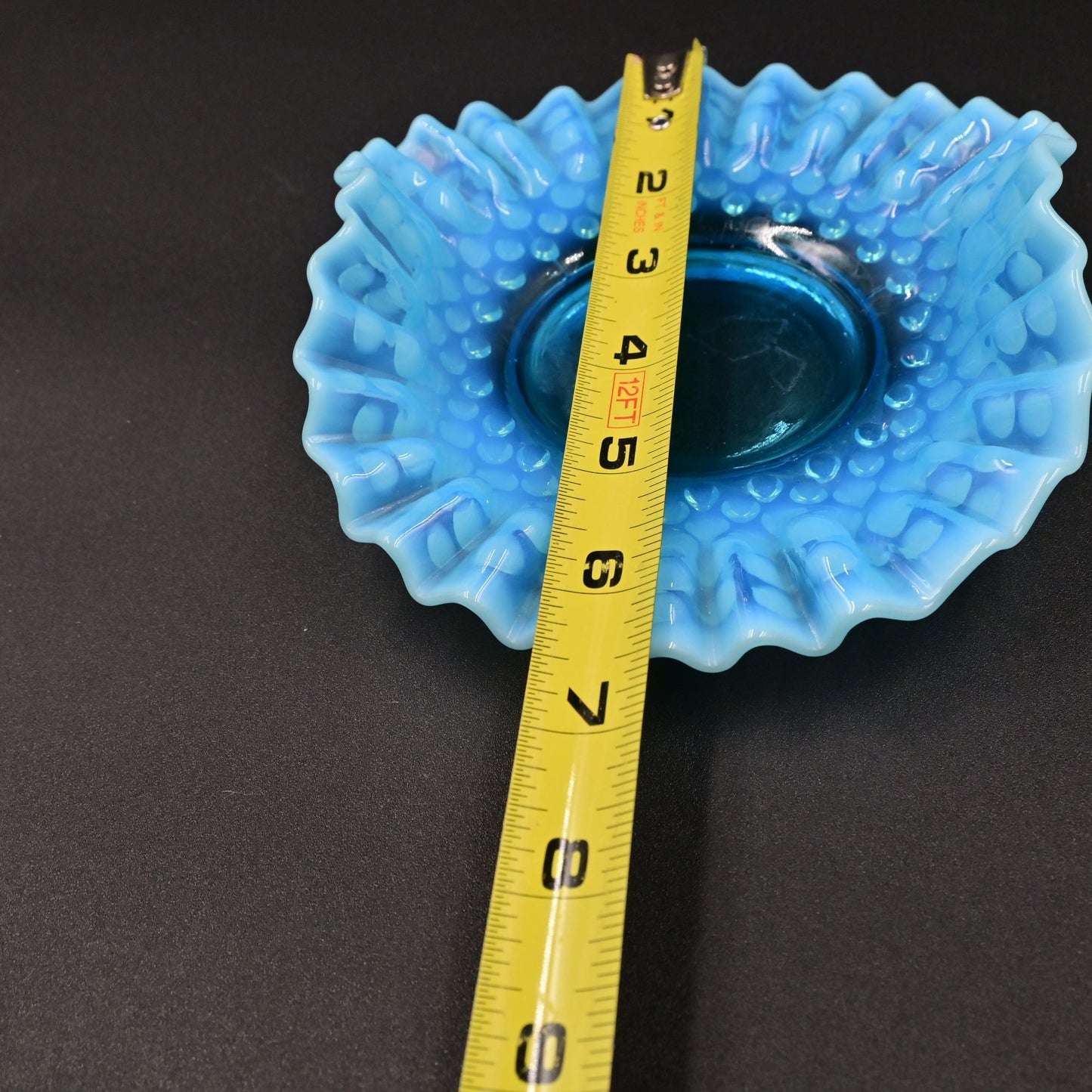 Fenton Opalescent Blue Hobnail Crimped edge Candy/trinket dish Vintage