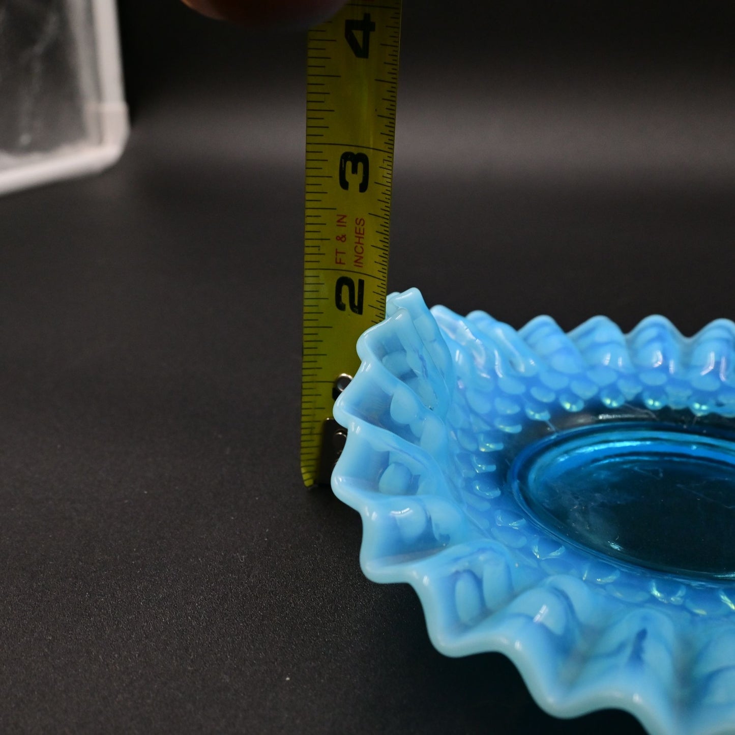 Fenton Opalescent Blue Hobnail Crimped edge Candy/trinket dish Vintage