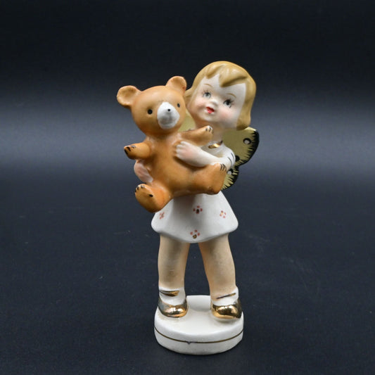 Vintage Napco Girl Angel Butterfly Wings Holding a Teddy Bear Figure