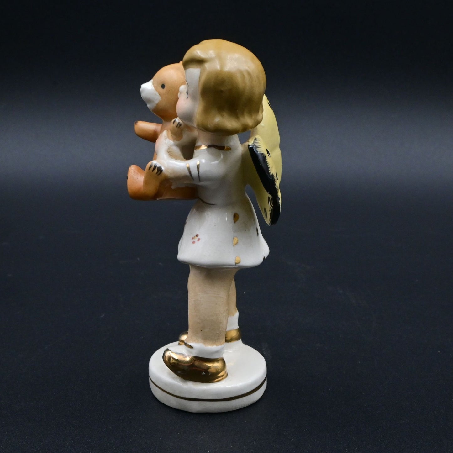 Vintage Napco Girl Angel Butterfly Wings Holding a Teddy Bear Figure