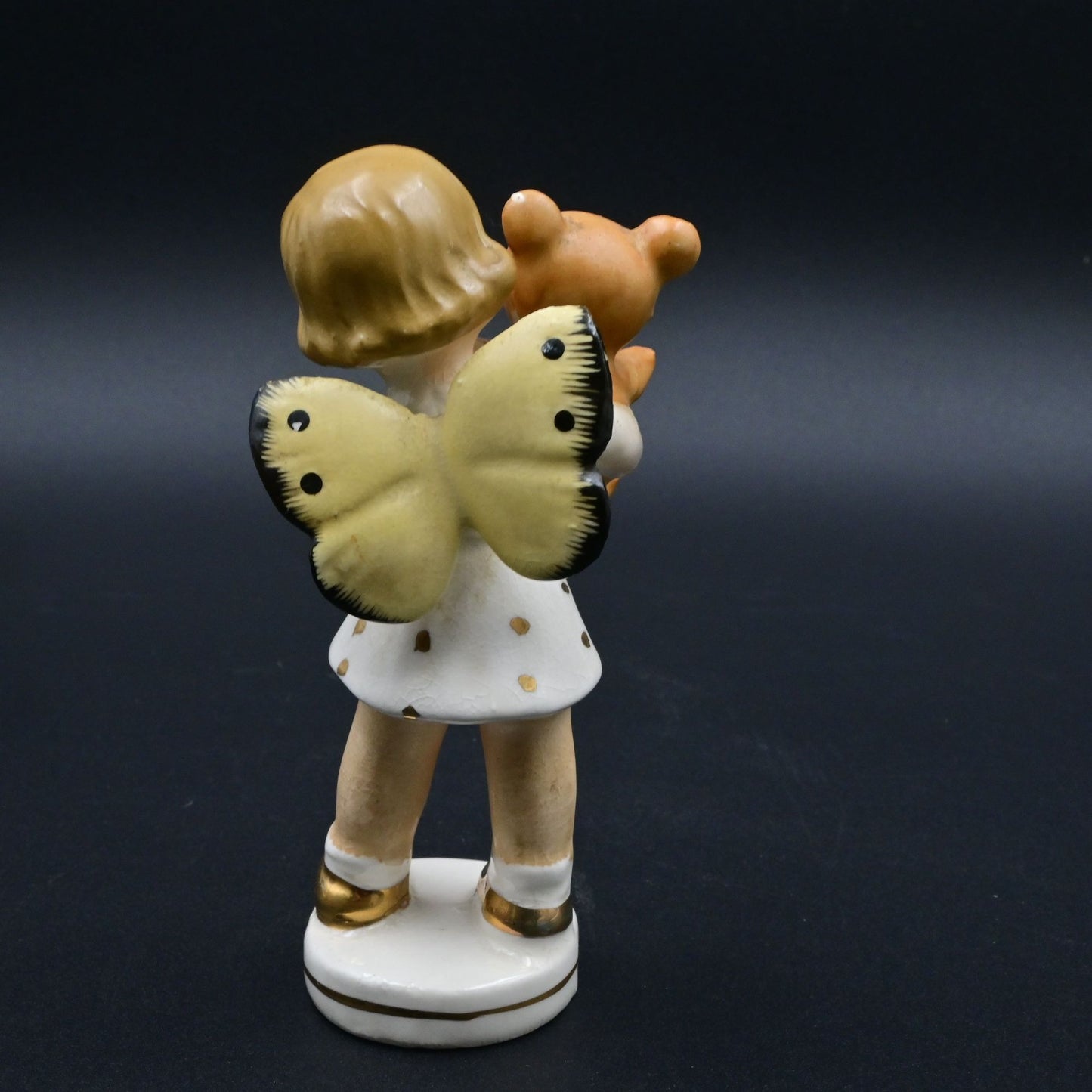 Vintage Napco Girl Angel Butterfly Wings Holding a Teddy Bear Figure