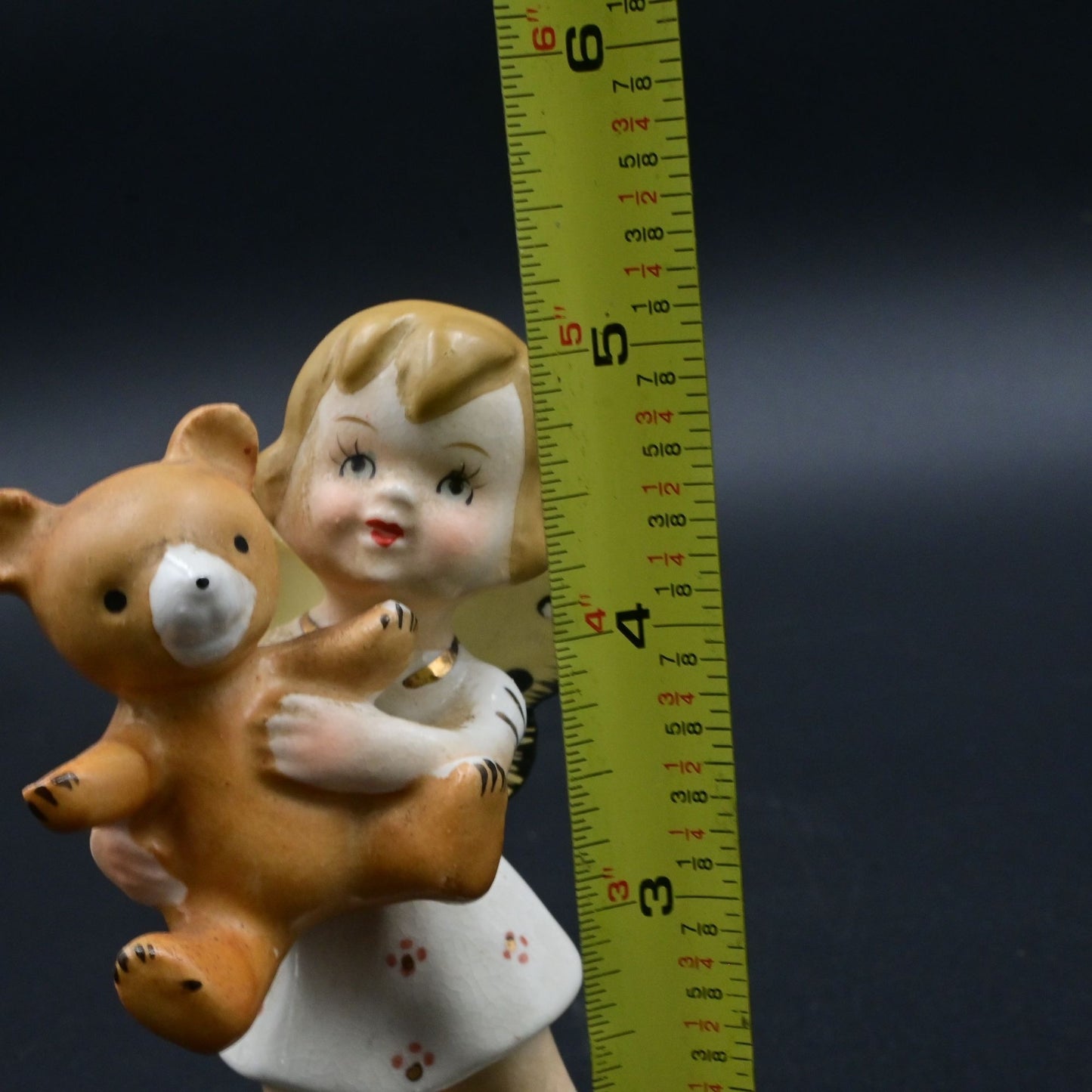 Vintage Napco Girl Angel Butterfly Wings Holding a Teddy Bear Figure