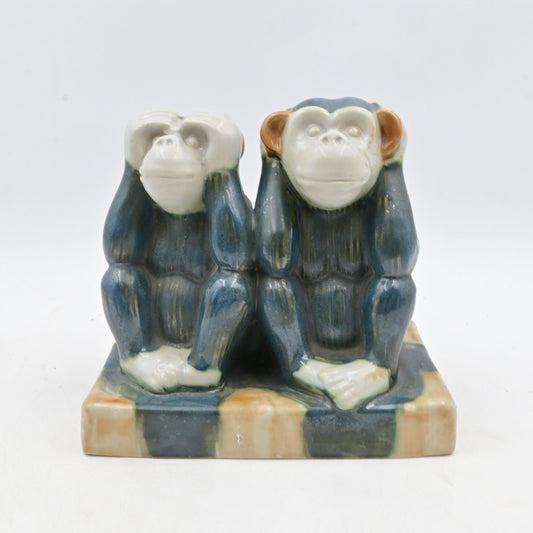 Vintage Majolica 2 Wise Monkeys Hear No Evil and See No Evil