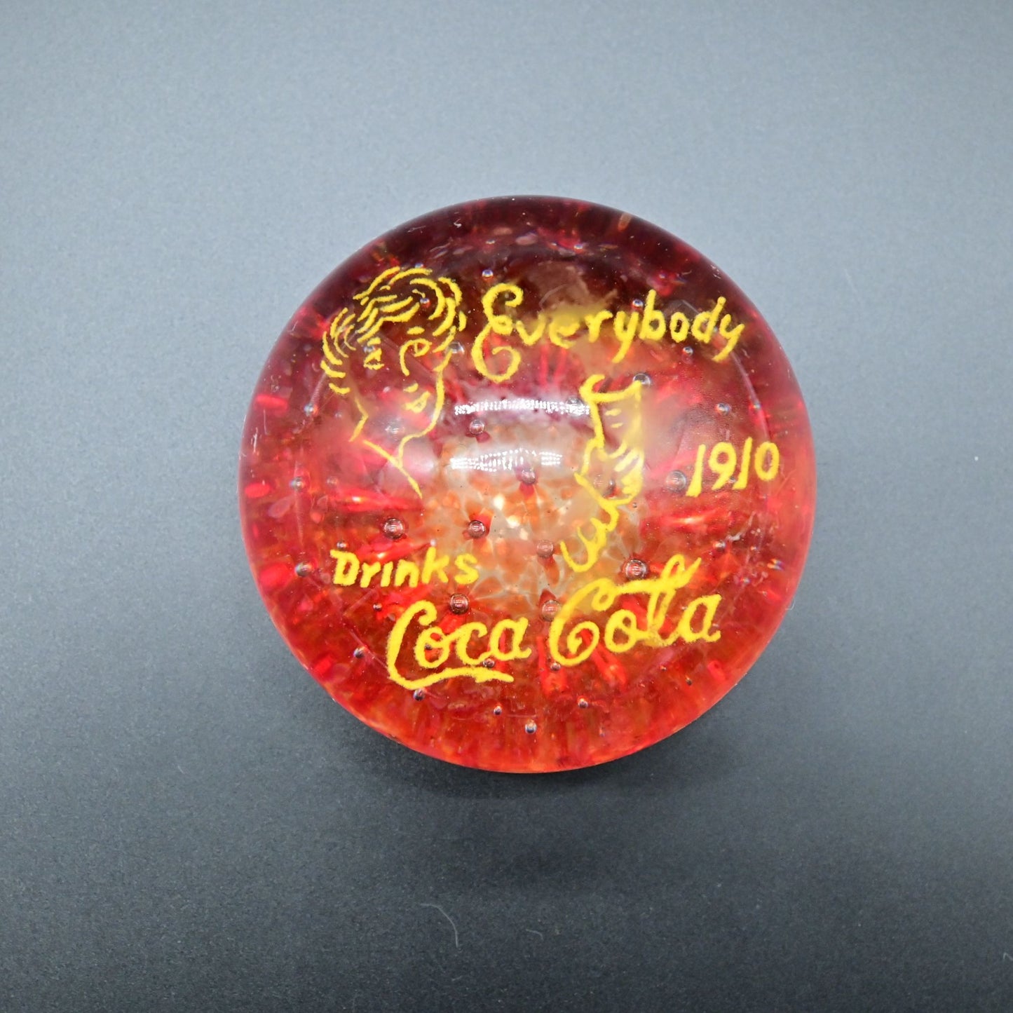 Vintage Coca-Cola Paperweight 1910 Replica Red & Clear Glass Sphere