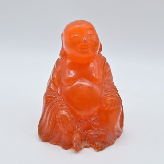 Old Chinese Red Amber Carving Happy Laugh Buddha Wealth Statue
