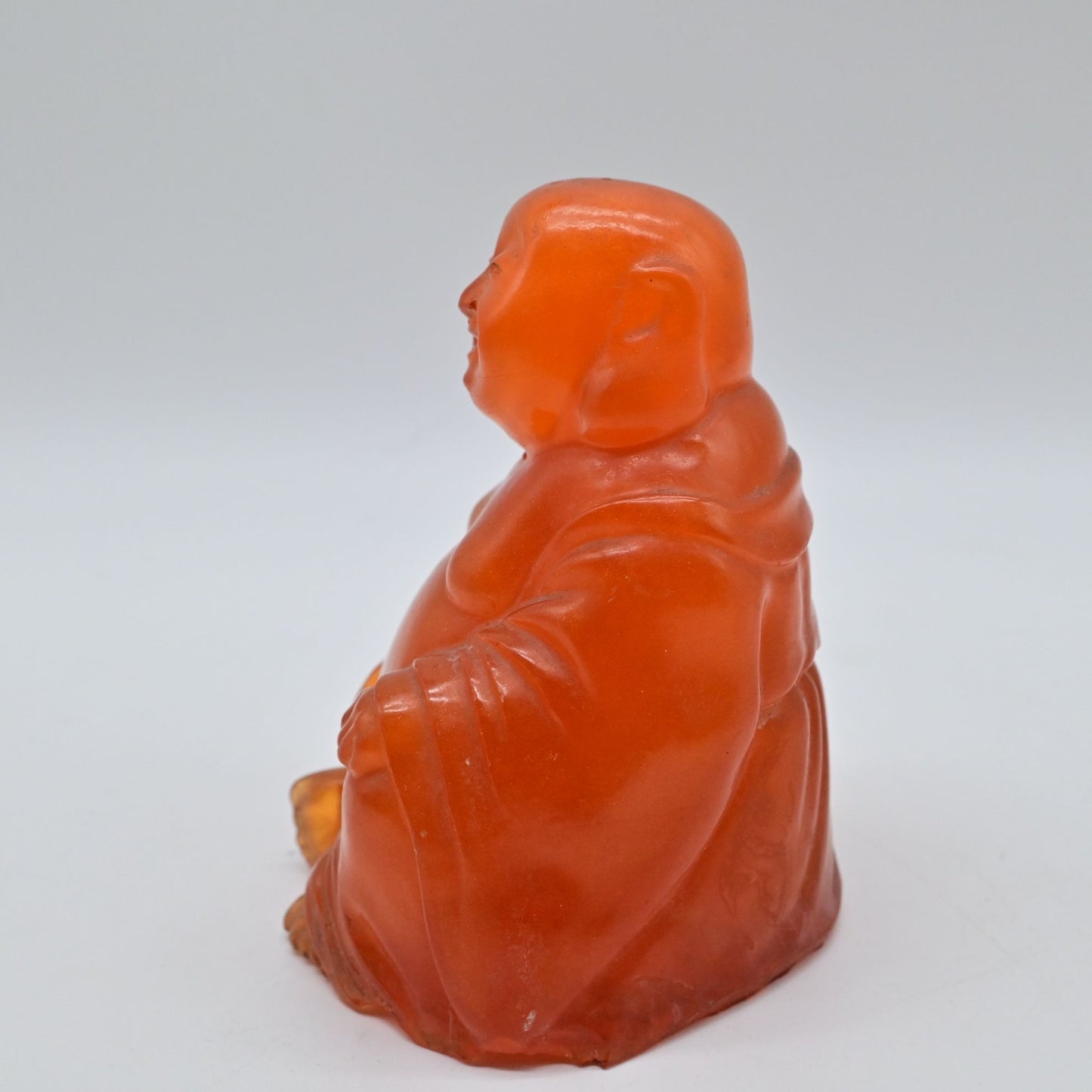 Old Chinese Red Amber Carving Happy Laugh Buddha Wealth Statue