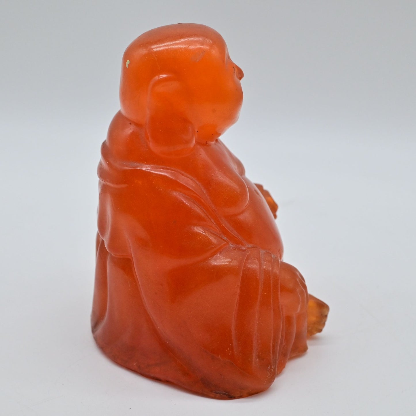 Old Chinese Red Amber Carving Happy Laugh Buddha Wealth Statue