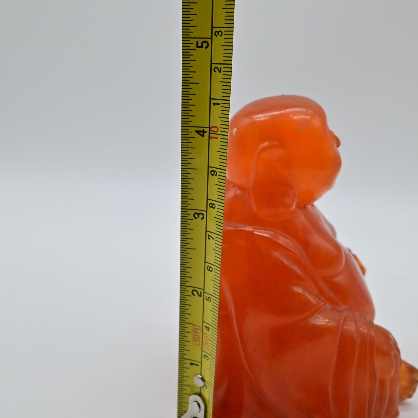 Old Chinese Red Amber Carving Happy Laugh Buddha Wealth Statue
