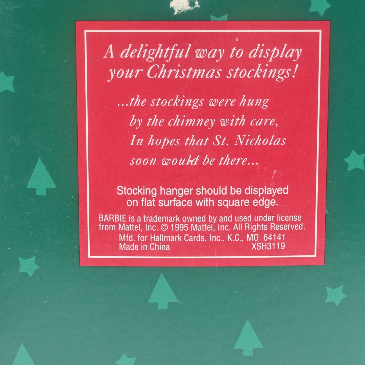 Hallmark Happy Holidays Barbie Stocking Hanger Vintage 1995