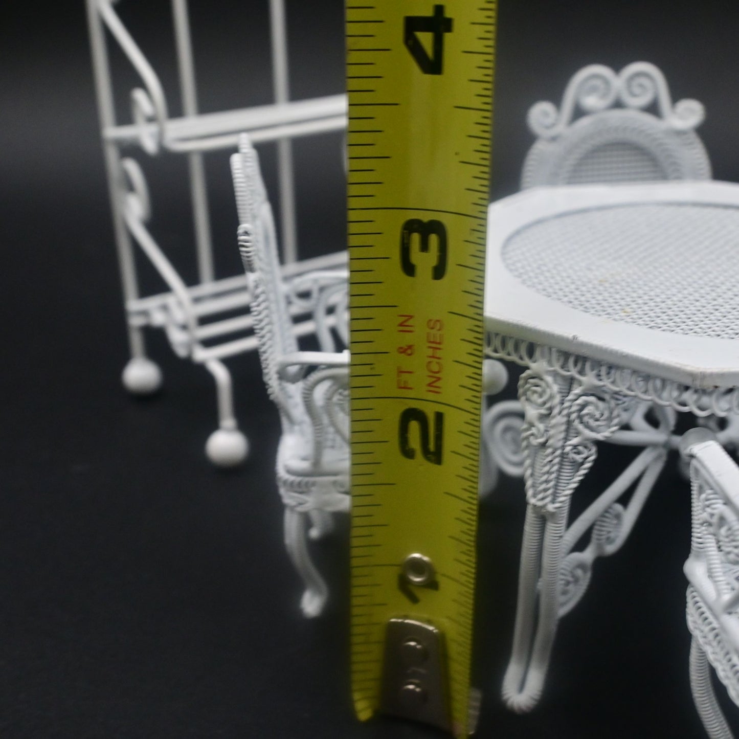 Dollhouse Miniature White Wire Faux Wicker Table Chair Sets 6 Piece Vintage