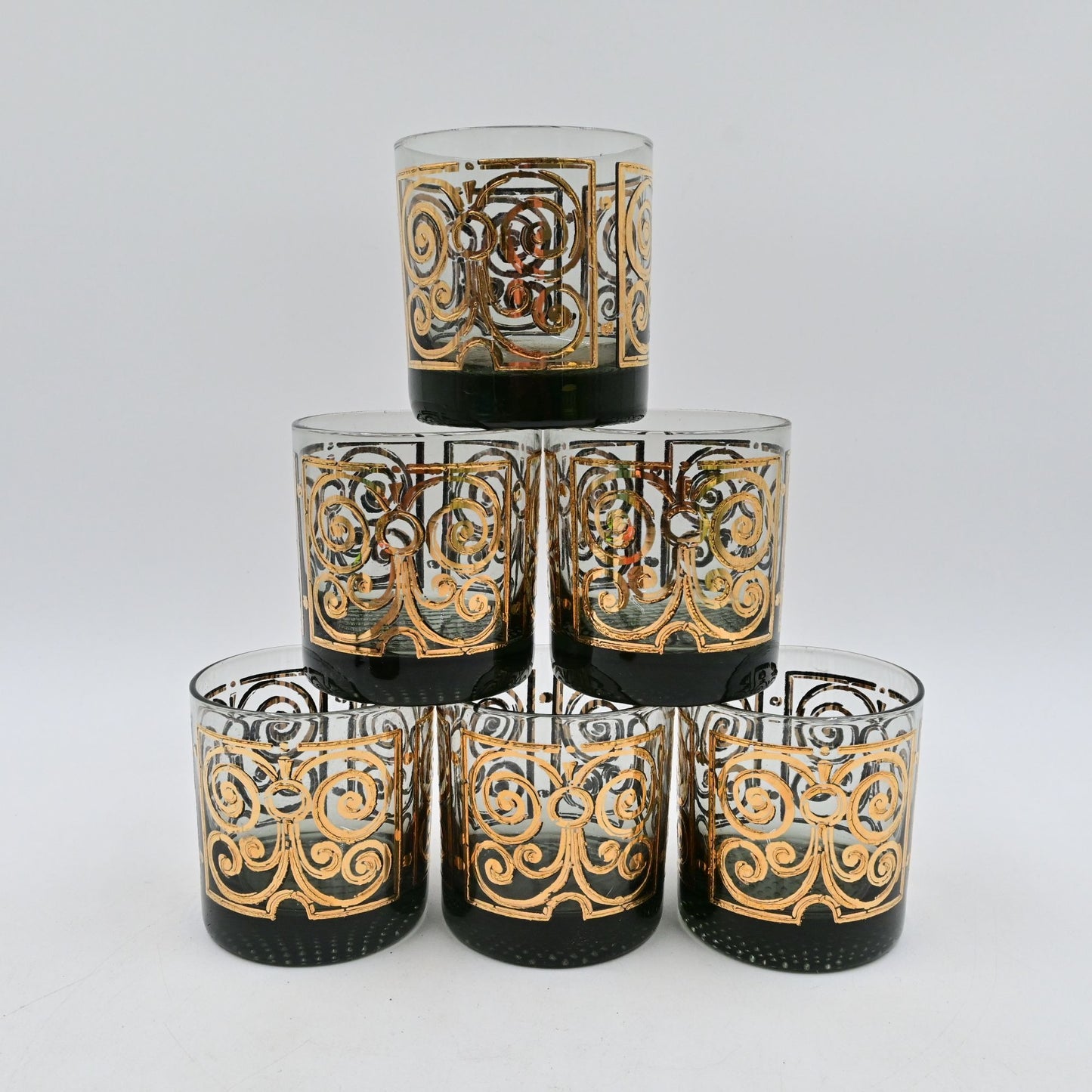 Old Fashion Drinking Glass Abstract Designs Weighted Pebble Bottom Bundle Of 6