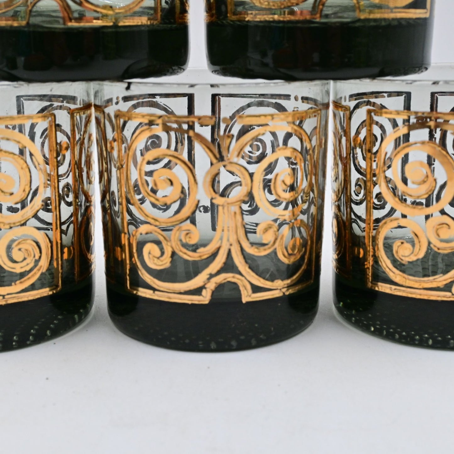 Old Fashion Drinking Glass Abstract Designs Weighted Pebble Bottom Bundle Of 6