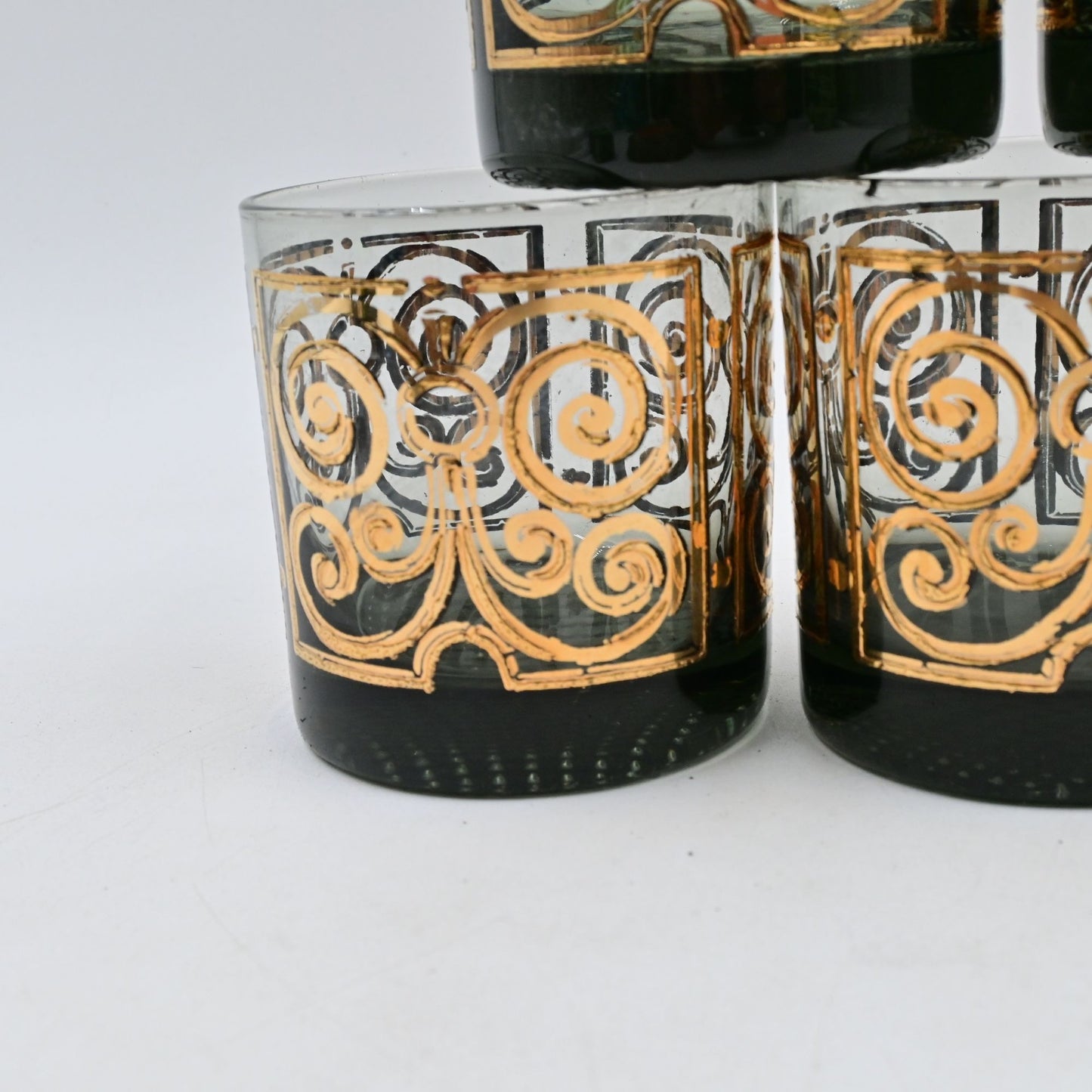 Old Fashion Drinking Glass Abstract Designs Weighted Pebble Bottom Bundle Of 6
