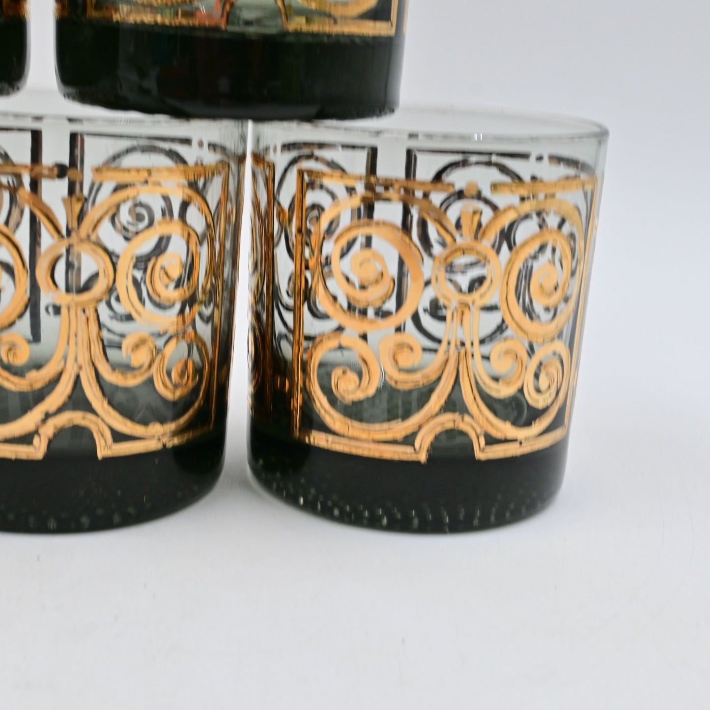 Old Fashion Drinking Glass Abstract Designs Weighted Pebble Bottom Bundle Of 6