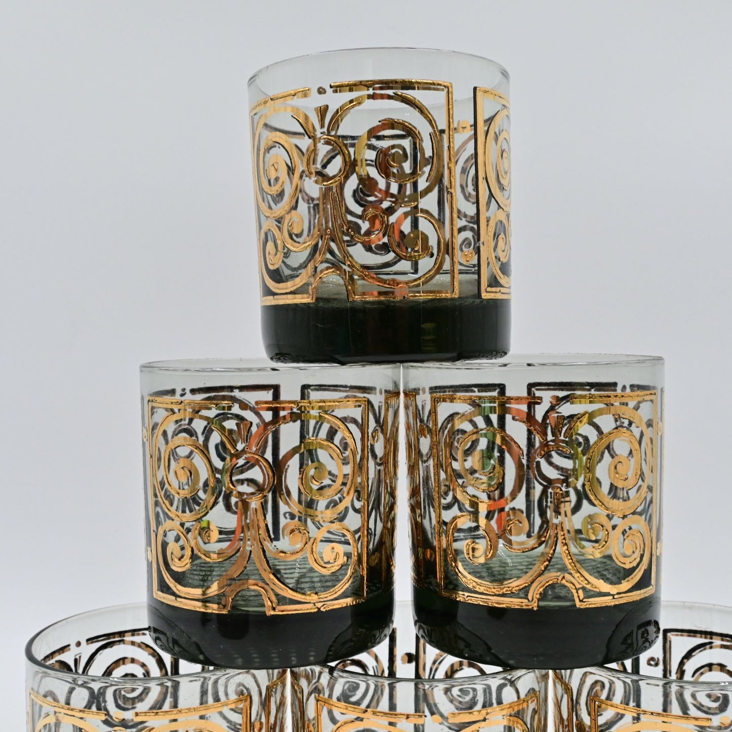 Old Fashion Drinking Glass Abstract Designs Weighted Pebble Bottom Bundle Of 6