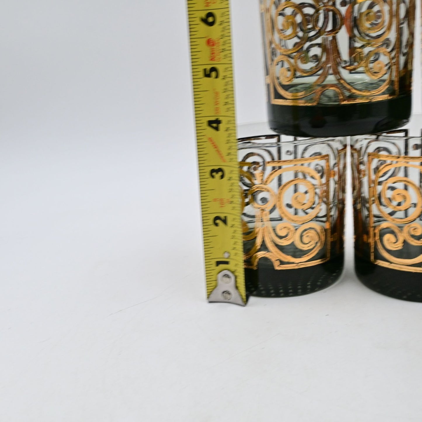 Old Fashion Drinking Glass Abstract Designs Weighted Pebble Bottom Bundle Of 6