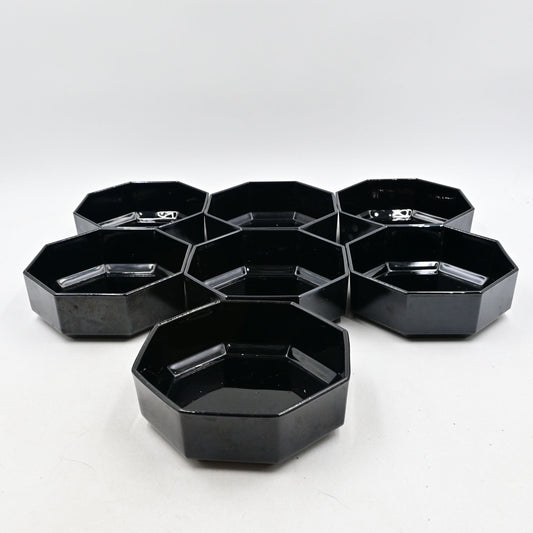 Arcoroc France Octime Black Glass Octagon Soup/ Cereal Bowls Vintage Set of 7