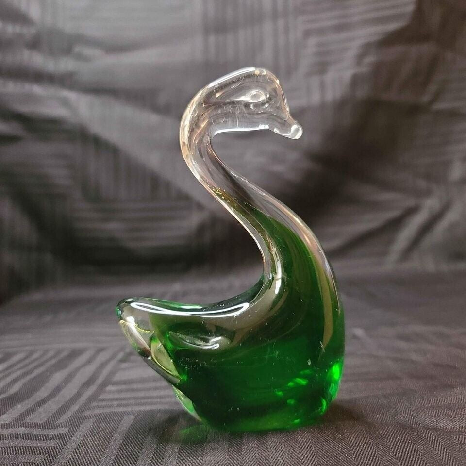 Green Murano Style Glass Swan Paperweight