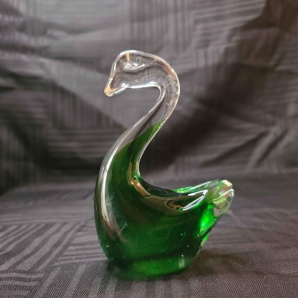Green Murano Style Glass Swan Paperweight