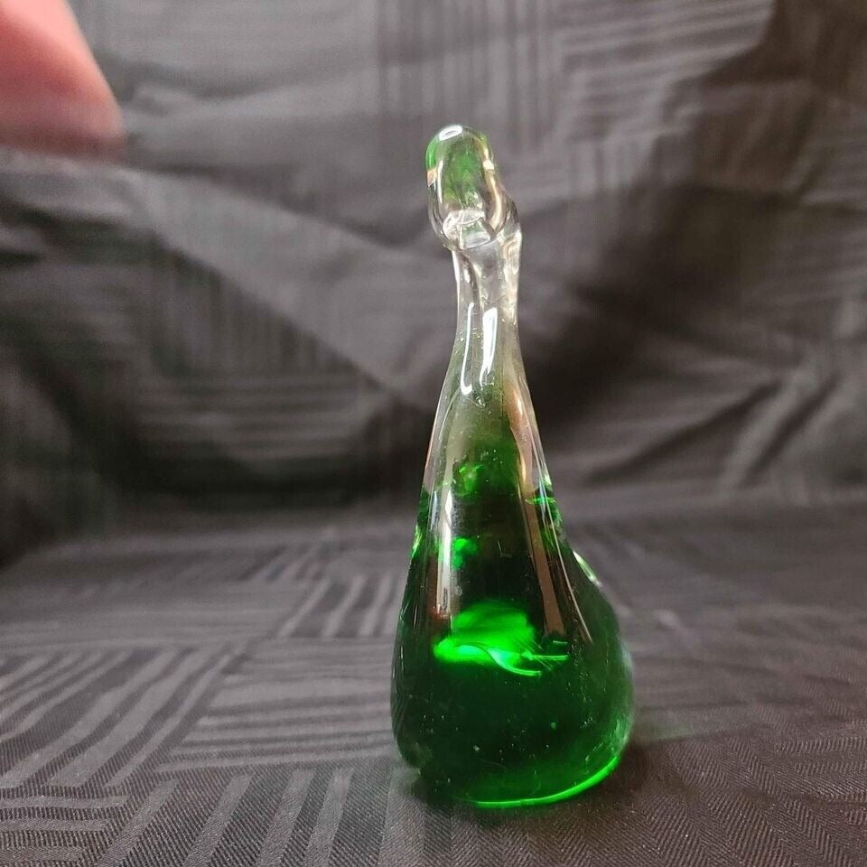 Green Murano Style Glass Swan Paperweight