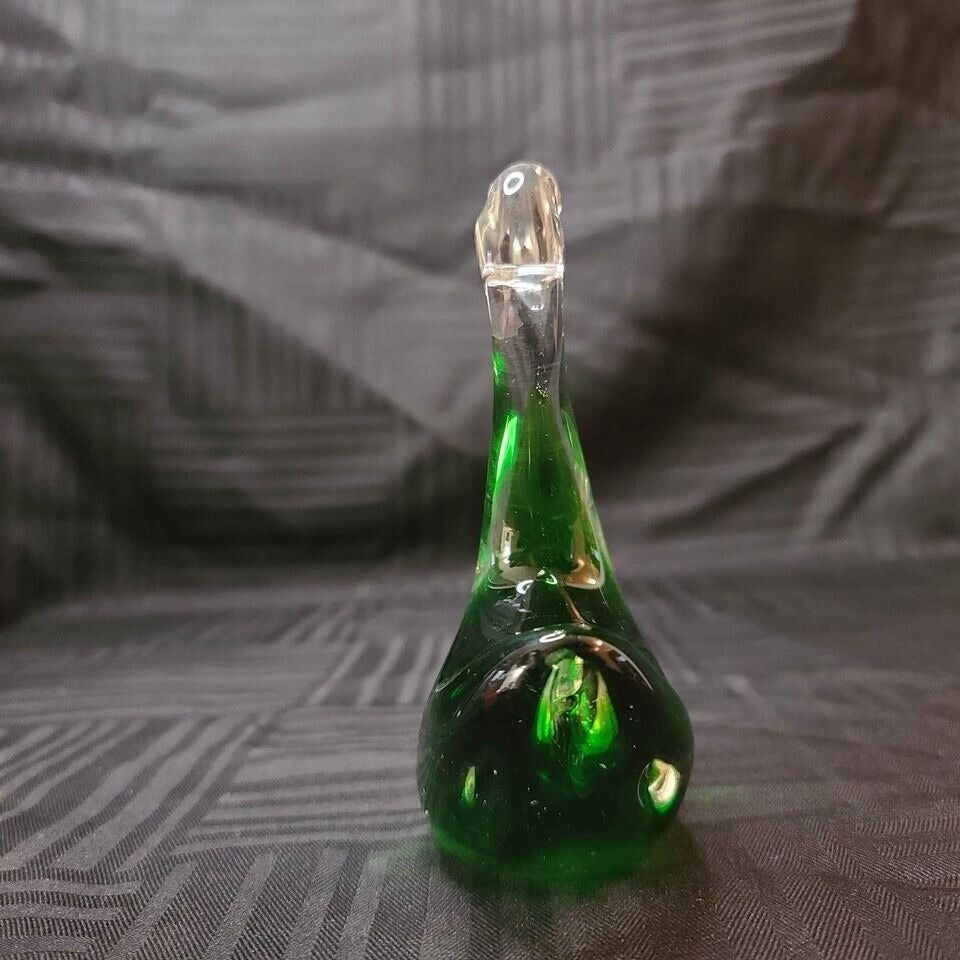Green Murano Style Glass Swan Paperweight