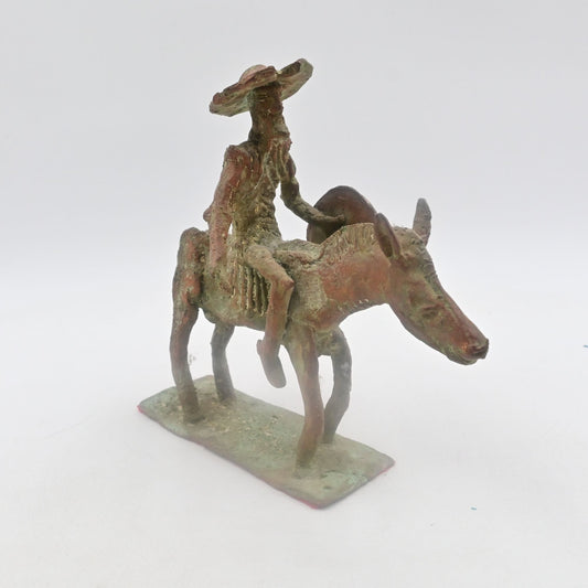 Cast Iron Cowboy On Donkey Statue Vintage Figure