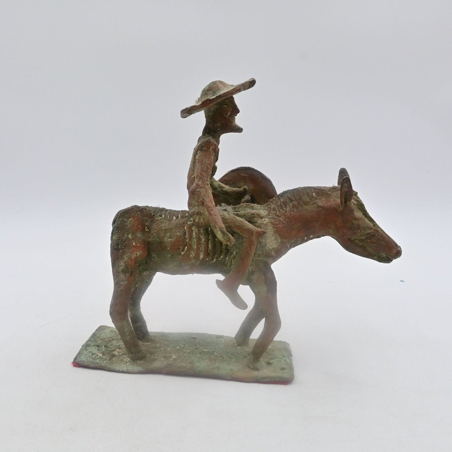 Cast Iron Cowboy On Donkey Statue Vintage Figure