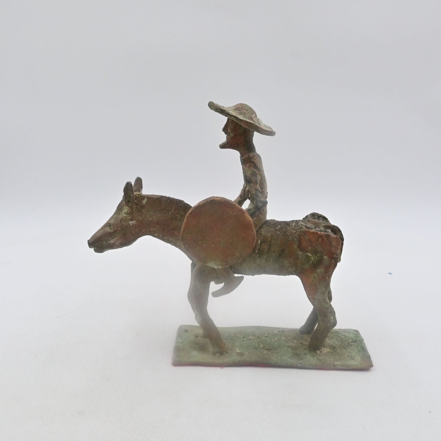 Cast Iron Cowboy On Donkey Statue Vintage Figure
