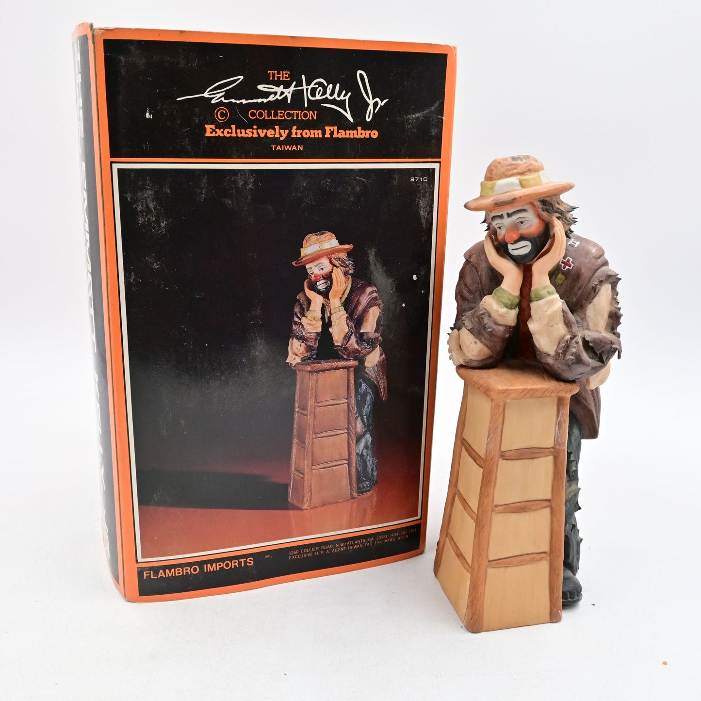 Emmett Kelly Jr Flambro Why Me? Clown Resting On Stool Vintage Figure W/ Box