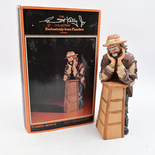Emmett Kelly Jr Flambro Why Me? Clown Resting On Stool Vintage Figure W/ Box