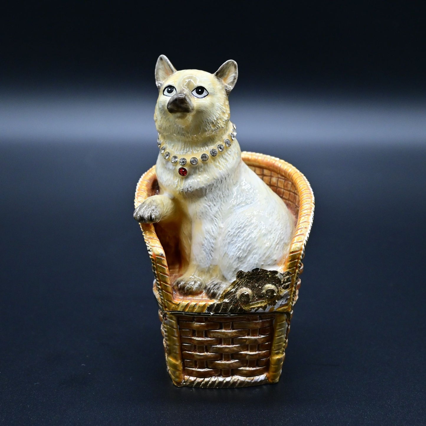 Vintage Himalayan Cat Enamel Bejeweled Trinket Box